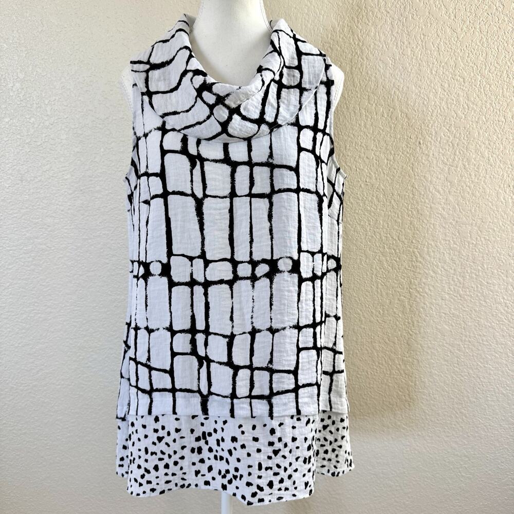 Habitat Clothes to Live In Tunic Top S Black White Cowl Neck Lagenlook Artsy